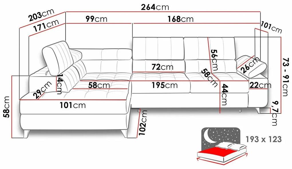 Γωνιακός Καναπές Comfivo 207, Λειτουργία ύπνου, Αποθηκευτικός χώρος, 264x203x73cm, 147 kg, Πόδια: Μέταλλο, Πλαστική ύλη | Epipla1.gr