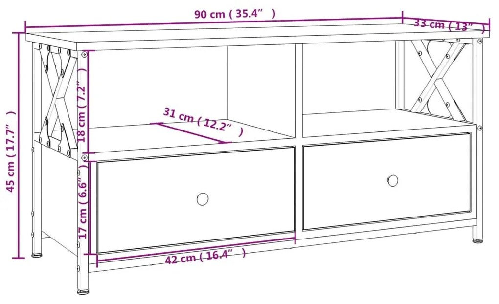 Έπιπλο Τηλεόρασης Sonoma Γκρι 90x33x45 εκ. Επεξ. Ξύλο/Σίδερο - Γκρι