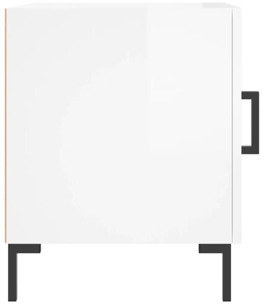 Κομοδίνο Γυαλ. Λευκό 40 x 40 x 50 εκ. από Επεξεργασμένο Ξύλο - Λευκό