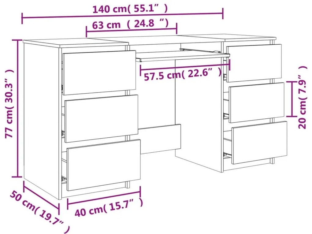 Γραφείο Sonoma Δρυς 140 x 50 x 77 εκ. από Επεξ. Ξύλο - Καφέ