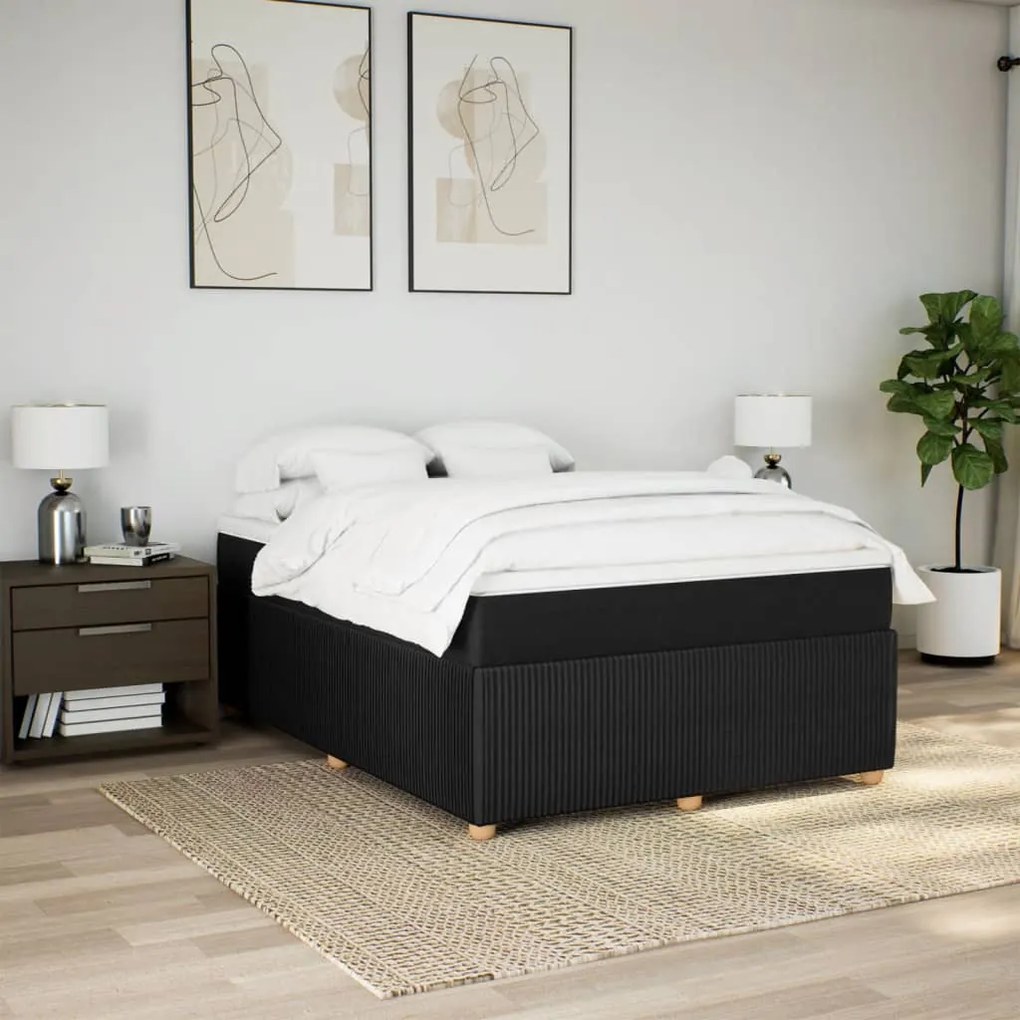 Κρεβάτι Boxspring με Στρώμα Μαύρο 140x190 εκ. Υφασμάτινο - Μαύρο