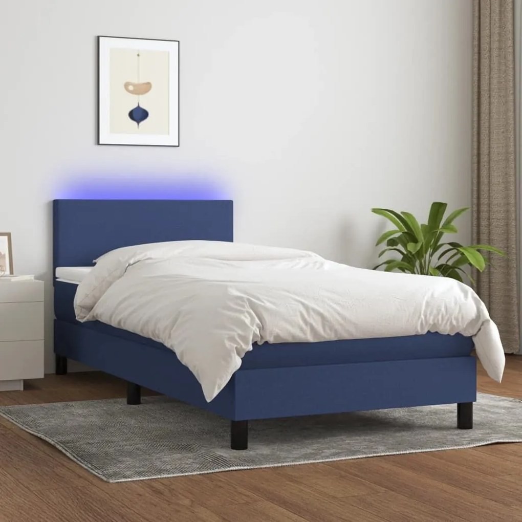 ΚΡΕΒΑΤΙ BOXSPRING ΜΕ ΣΤΡΩΜΑ &amp; LED ΜΠΛΕ 90X200 ΕΚ. ΥΦΑΣΜΑΤΙΝΟ 3132971