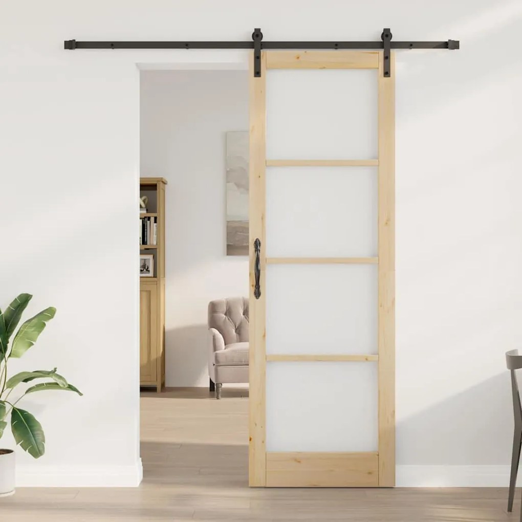 vidaXL Συρόμενη Πόρτα Χειροκίνητος Καφέ 78 x 232 cm Ξύλο και μέταλλο