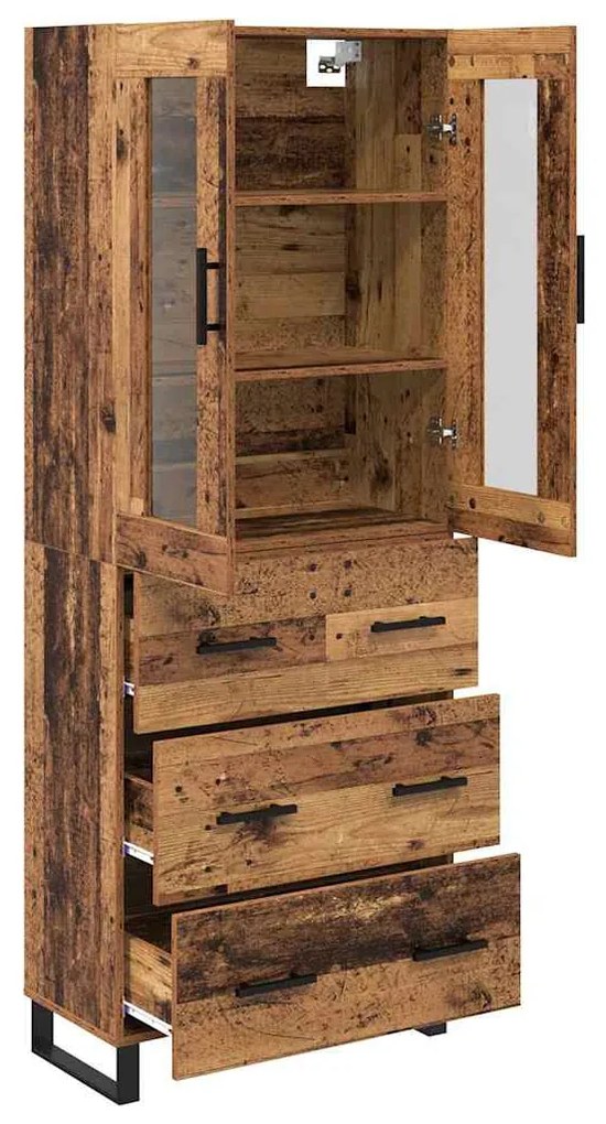 vidaXL Highboard με συρτάρι 2 pcs Παλιό Ξύλο Σύνθετο Ξύλο και Γυαλί