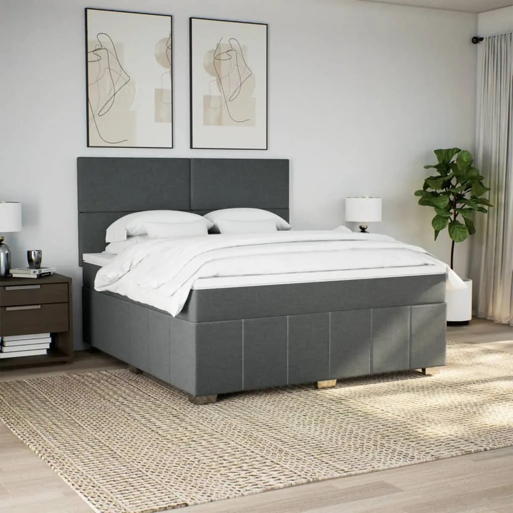 vidaXL Κρεβάτι Boxspring με Στρώμα Σκούρο Γκρι 180x200 εκ Υφασμάτιν