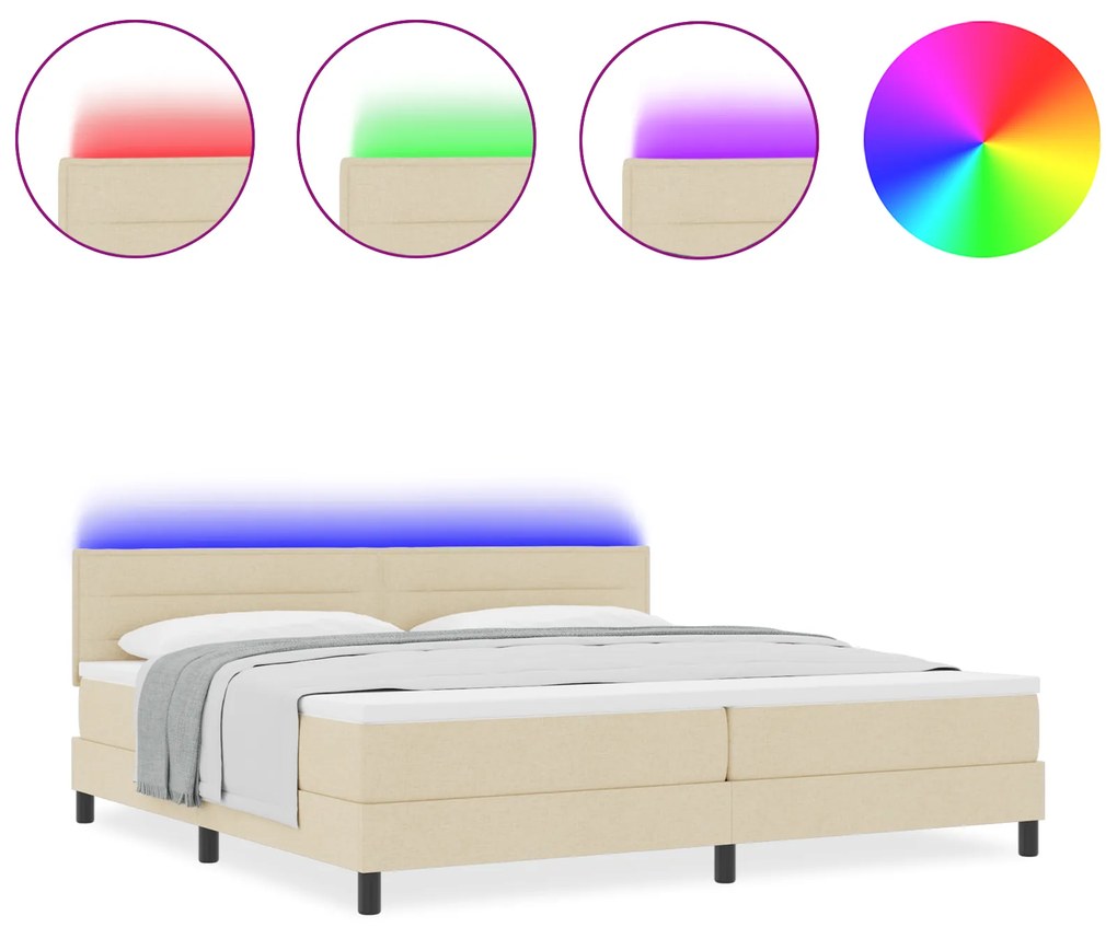 vidaXL Κρεβάτι Box Spring με Στρώμα & LED Κρέμα 200x200 εκ. Υφασμάτινο