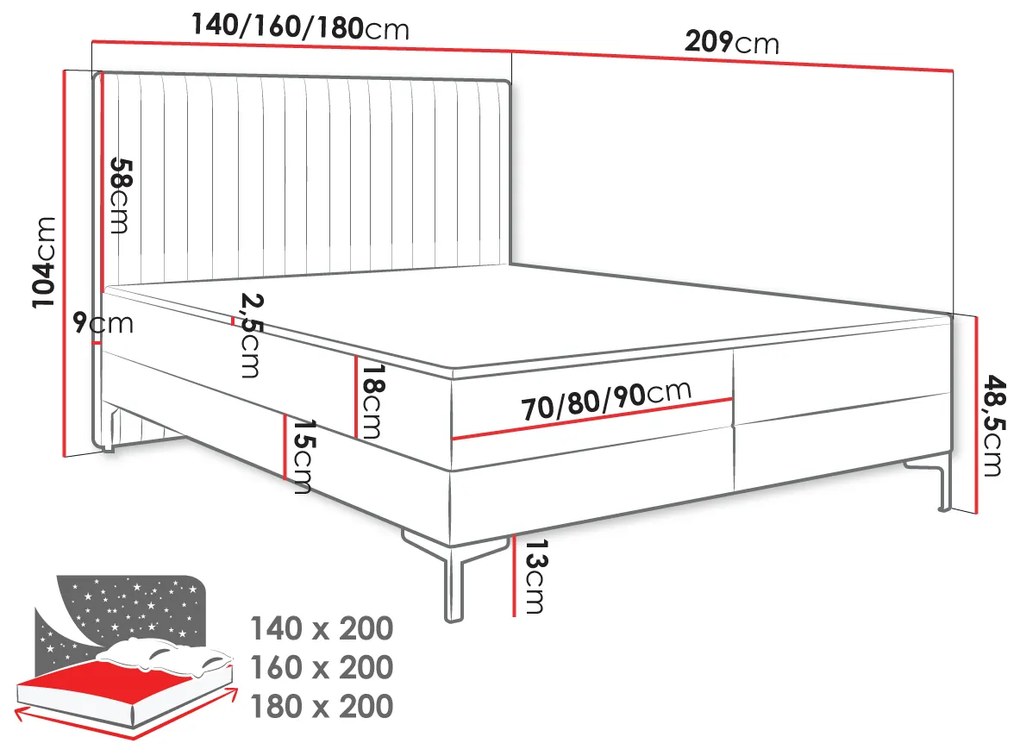 Επενδυμένο κρεβάτι Primo Line-Vyssini-140 x 200 εκ.