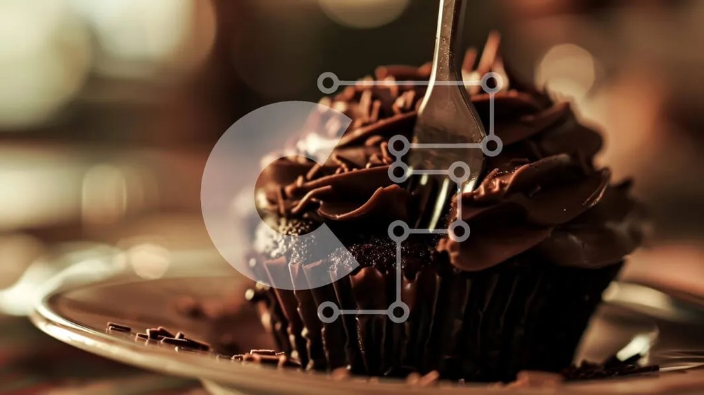 Intra Συλλεκτικό Ξύλινο Παζλ Plywood  4mm - Cupcake σοκολάτας με πιρούνι στο πιάτο Σε Ξύλινο Κουτί - Διαστάσεις: 10x10 cm – 25 κομμάτια