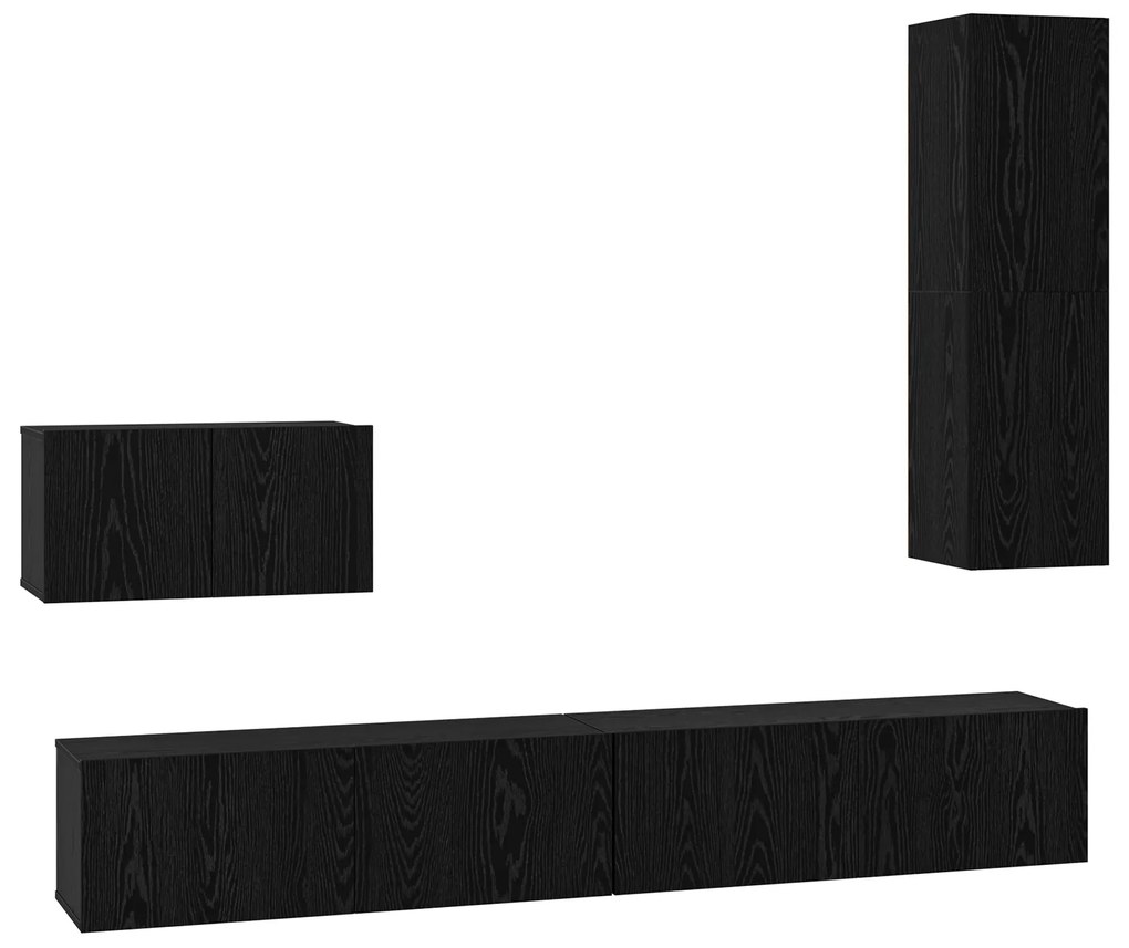 vidaXL Τηλεοπτική Κάβα Τοίχου 4 pcs Μαύρη δρυς 200 x 30 x 30 cm
