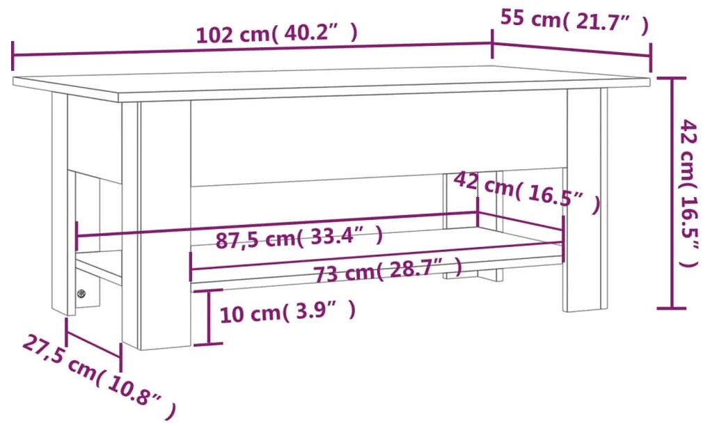 vidaXL Τραπεζάκι Σαλονιού Γκρι Σκυρ. 102x55x42 εκ. Επεξεργασμένο Ξύλο