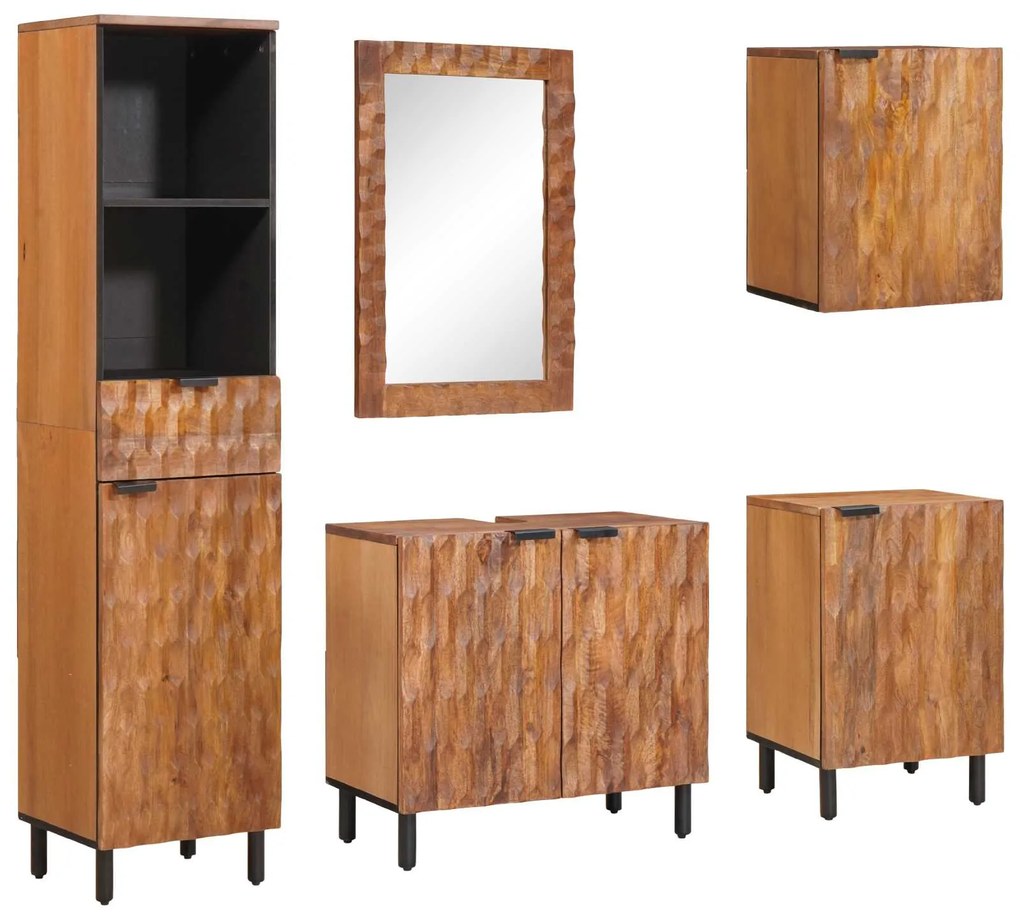 vidaXL Σετ Μπάνιου με συρτάρι με ράφι Καφέ Ακακία Στερεό ξύλο μάνγκο