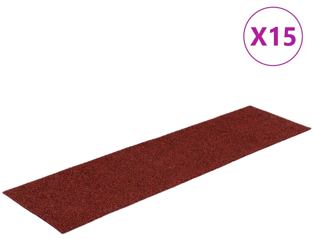 vidaXL Πατάκια Σκάλας Αυτοκόλλητα Ορθογώνια 15 τεμ. Κόκκινα 76 x 20 εκ