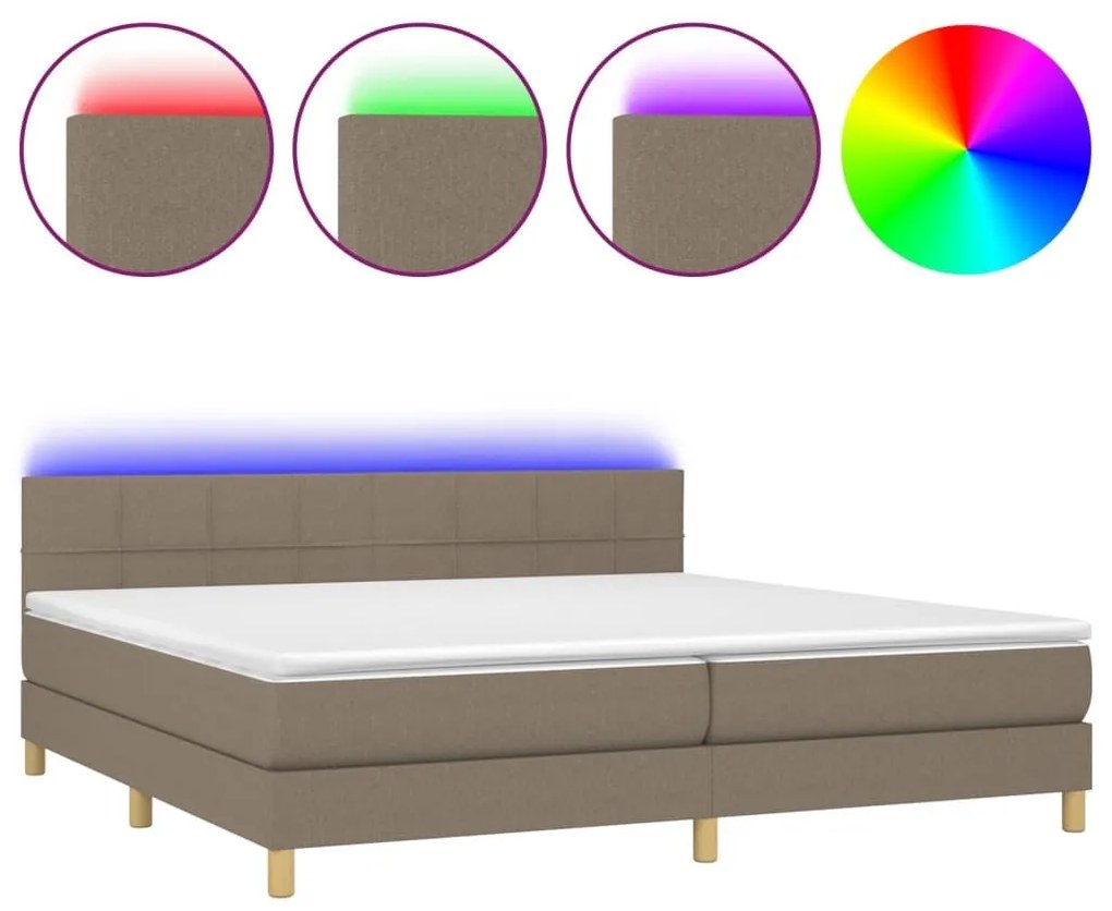 Κρεβάτι Boxspring με Στρώμα &amp; LED Taupe 200x200 εκ. Υφασμάτινο - Μπεζ-Γκρι