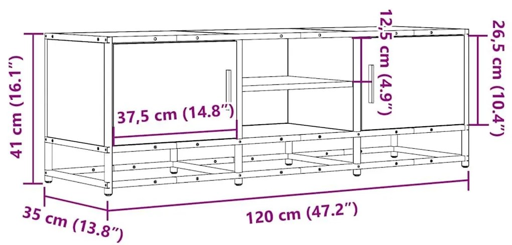 Έπιπλο Τηλεόρασης Καφέ Δρυς 120x35x41 εκ Επεξ. Ξύλο/Μέταλλο - Καφέ