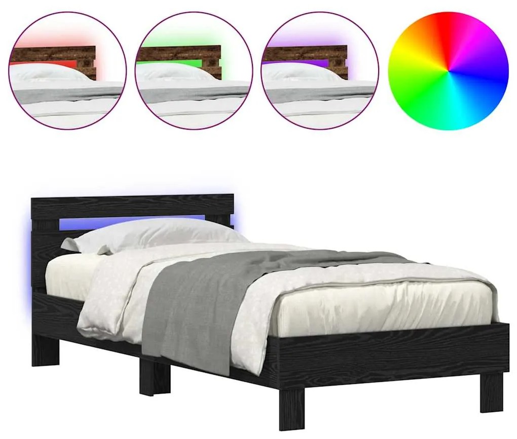 vidaXL Σκελετός Κρεβατιού Μαύρη δρυς 90 x 190 cm Επεξεργασμένο ξύλο