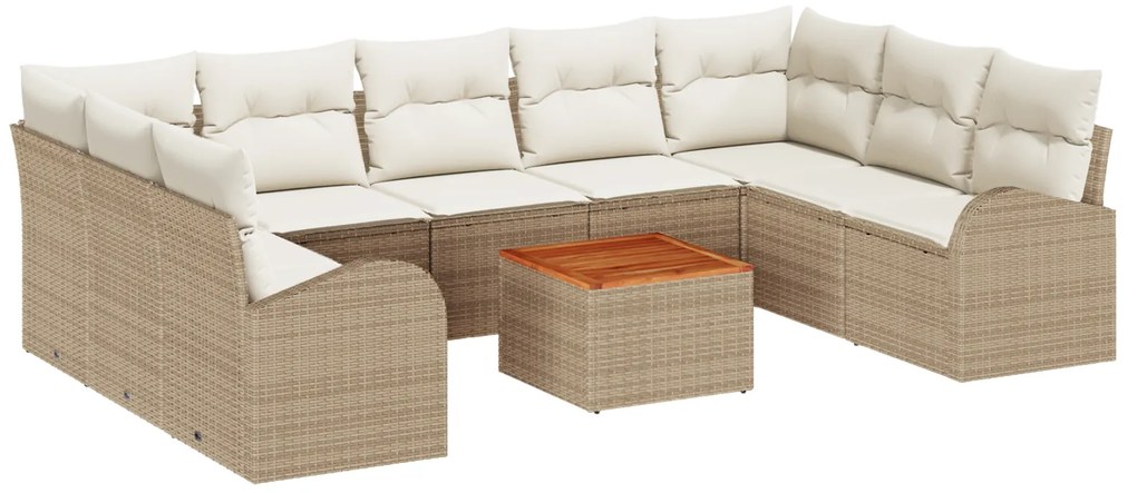vidaXL Σετ καναπέ κήπου 10 pcs Beige, λευκό Μεγάλο Ψάθα και ύφασμα