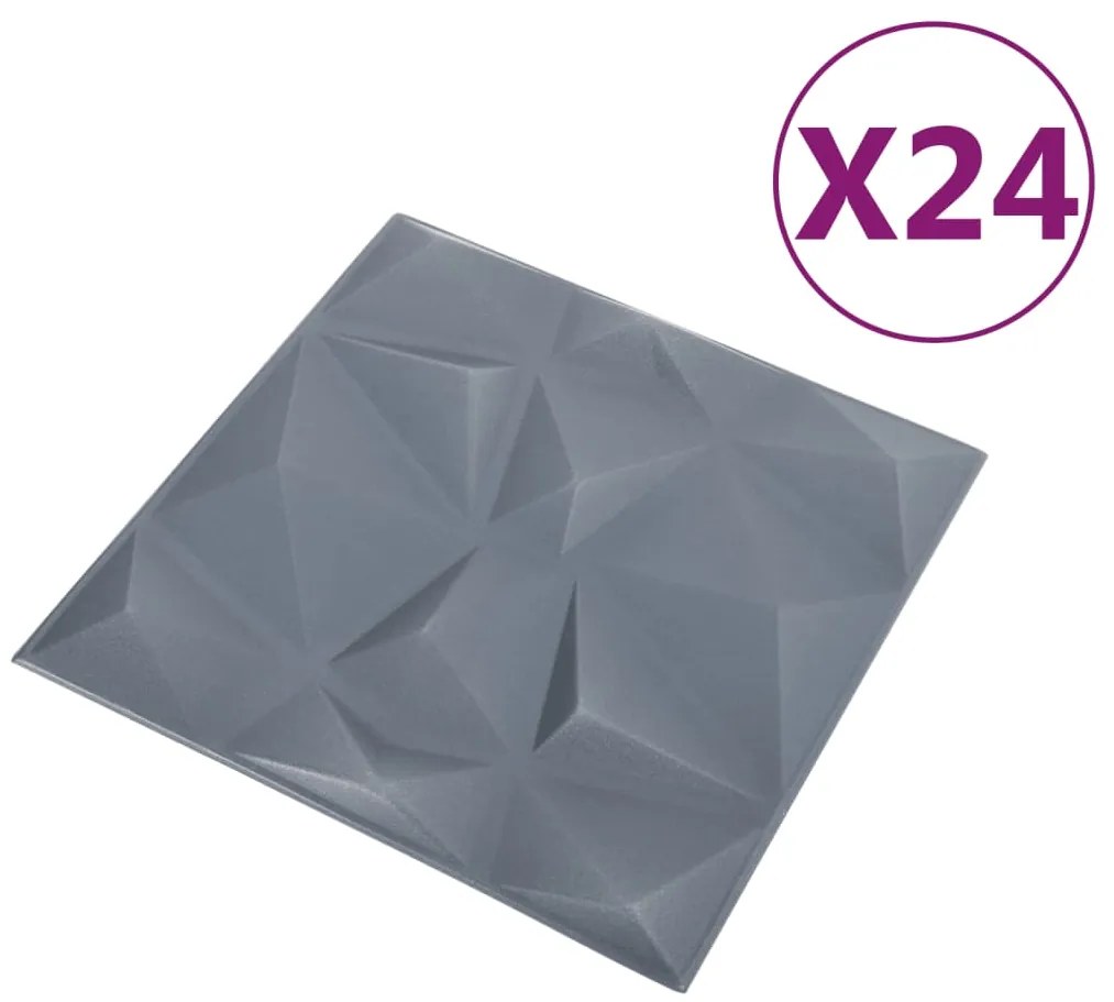 vidaXL Πάνελ Τοίχου 3D 24 τεμ. Γκρι Διαμαντιού 50 x 50 εκ. 6 μ²