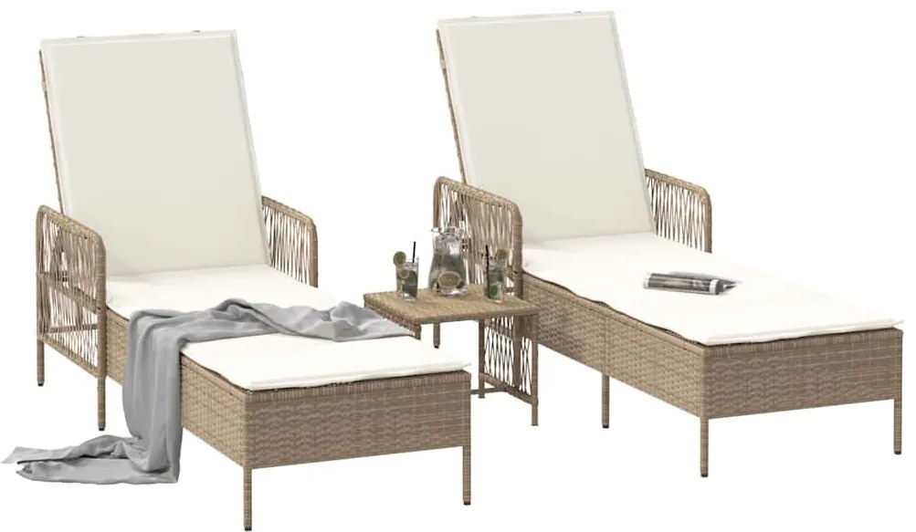 vidaXL Ξαπλώστρα με μαξιλάρι 2-πρόσωπο 2 pcs Μπεζ συνθετικό ρατάν