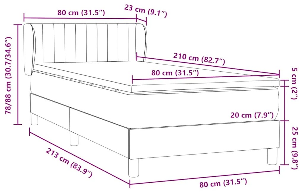 BOX SPRING ΚΡΕΒΑΤΙ ΜΕ ΣΤΡΩΜΑ ΣΚΟΥΡΟ ΠΡΑΣΙΝΟ 80X210 CM VELVET 3317676