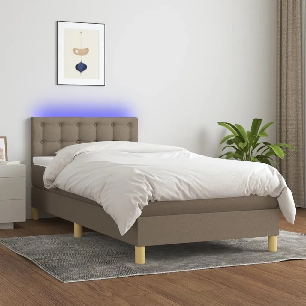 ΚΡΕΒΑΤΙ BOXSPRING ΜΕ ΣΤΡΩΜΑ &amp; LED TAUPE 90X200 ΕΚ. ΥΦΑΣΜΑΤΙΝΟ 3134009