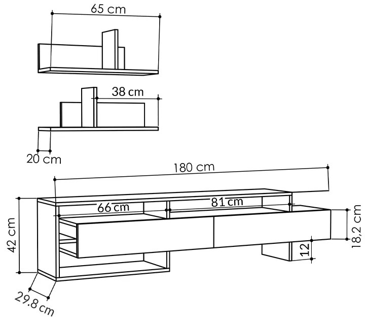 Έπιπλο τηλεόρασης Gara Megapap χρώμα ανθρακί 180x29,8x42εκ.
