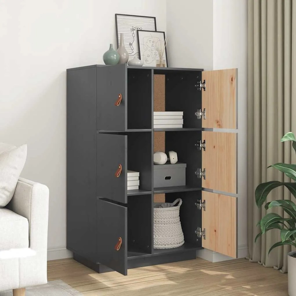 vidaXL Ντουλάπι Ψηλό Γκρι 67x40x108,5 εκ. από Μασίφ Ξύλο Πεύκου