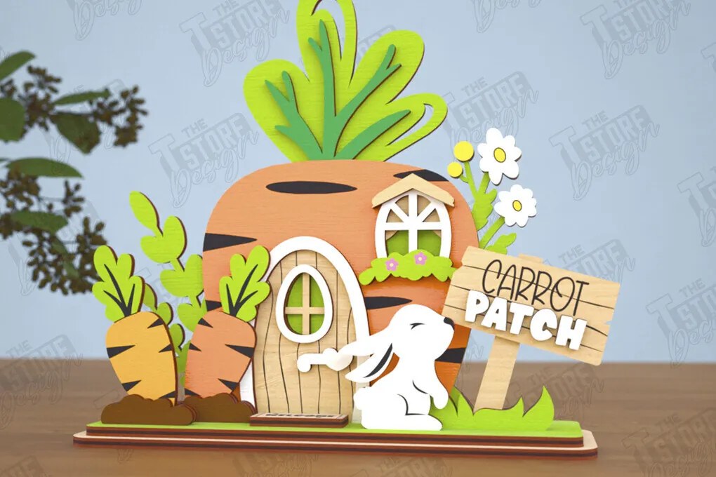 Σετ των 2 Intra απο ξύλο plywood  Χρώμα wenge 3mm-4mm πάχος - Πασχαλινό λαγουδάκι Standing House|Διακόσμηση Πάσχας Δίασταση 15x15 cm INTRAFABR-121509586