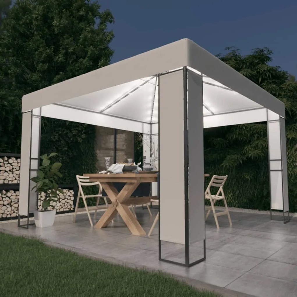 vidaXL Κιόσκι με Διπλή Οροφή και Φωτάκια LED Λευκό 3 x 3 μ.