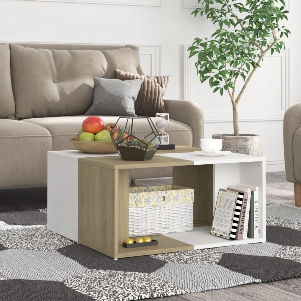 vidaXL Τραπεζάκια Σαλονιού 4 τεμ. Λευκά/Δρυς 33x33x33 εκ. Μοριοσανίδα
