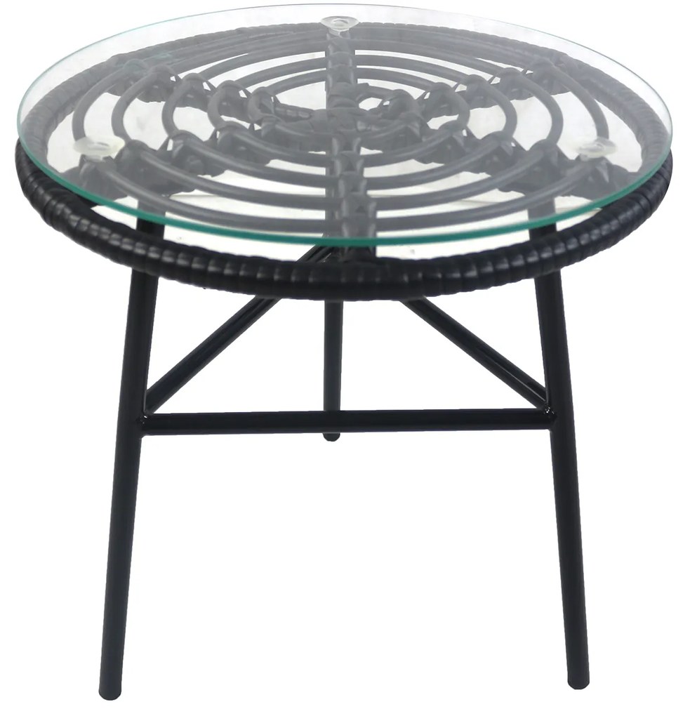 Τραπέζι Κήπου ArteLibre ARELLIUS Μαύρο Μέταλλο/Rattan/Γυαλί 45x45x46cm-14510046