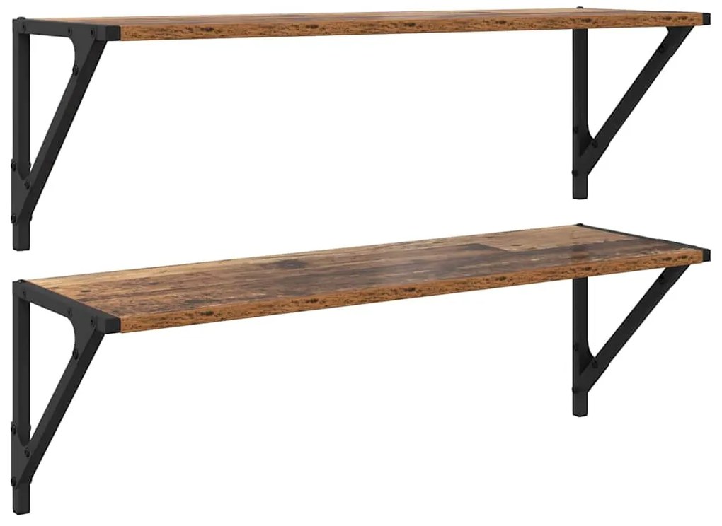 vidaXL Ράφια Τοίχου με ράφι 2 pcs Παλιό Ξύλο 80 x 25 x 25,5 cm