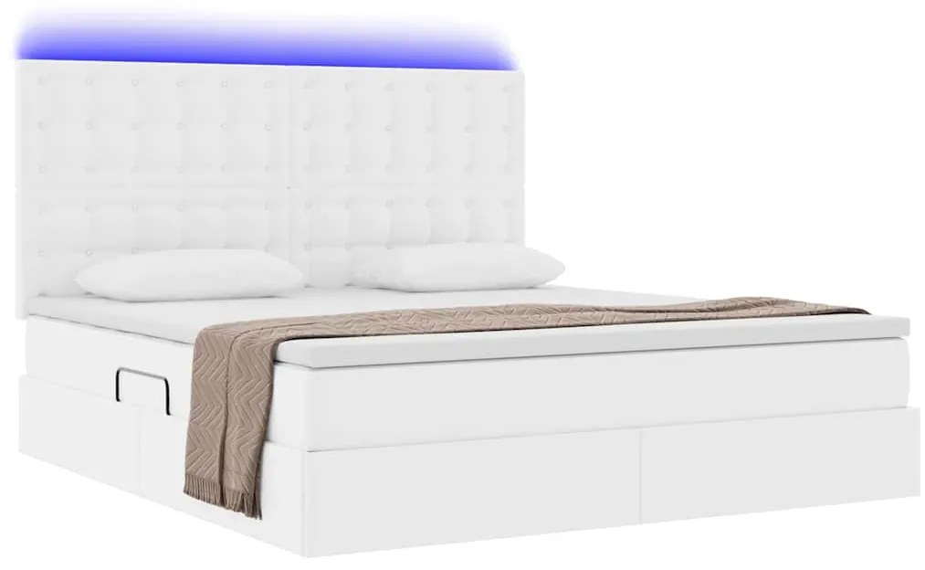 vidaXL Κρεβάτι με αποθηκευτικό χώρο και LED Καθαρό Λευκό 180 x 200 cm
