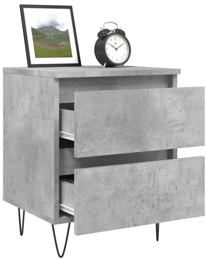 vidaXL Κομοδίνα 2 τεμ. Γκρι Σκυροδ. 40x35x50 εκ. Επεξεργασμένο Ξύλο