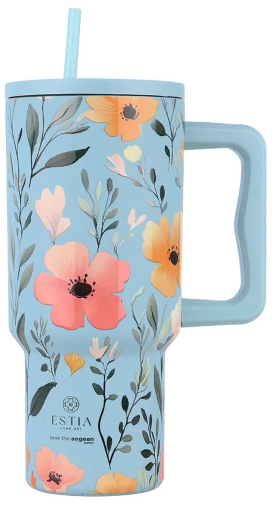 Κούπα Θερμός Με Λαβή &amp; Καλαμάκι 900ml Estia Save The Aegean Tumbler Sky Garden 01-32036