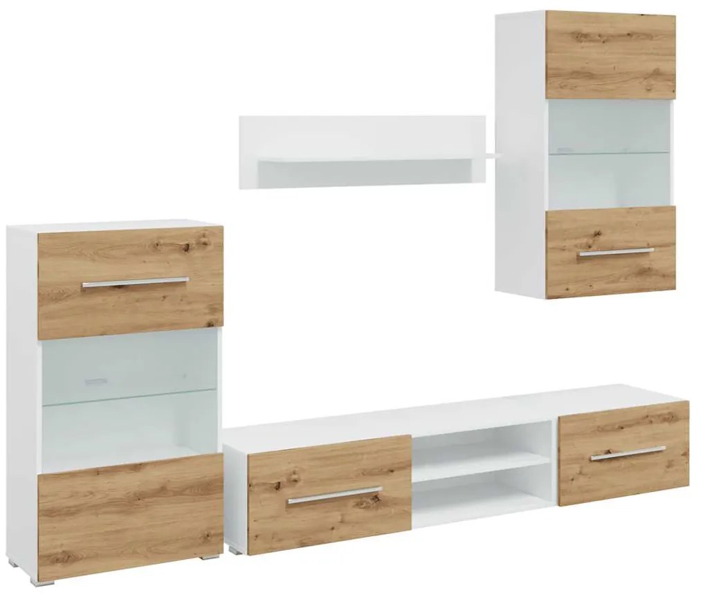 vidaXL Μονάδες τηλεόρασης 5 τεμαχίων με φωτισμό LED Δρυς τεχνίτης