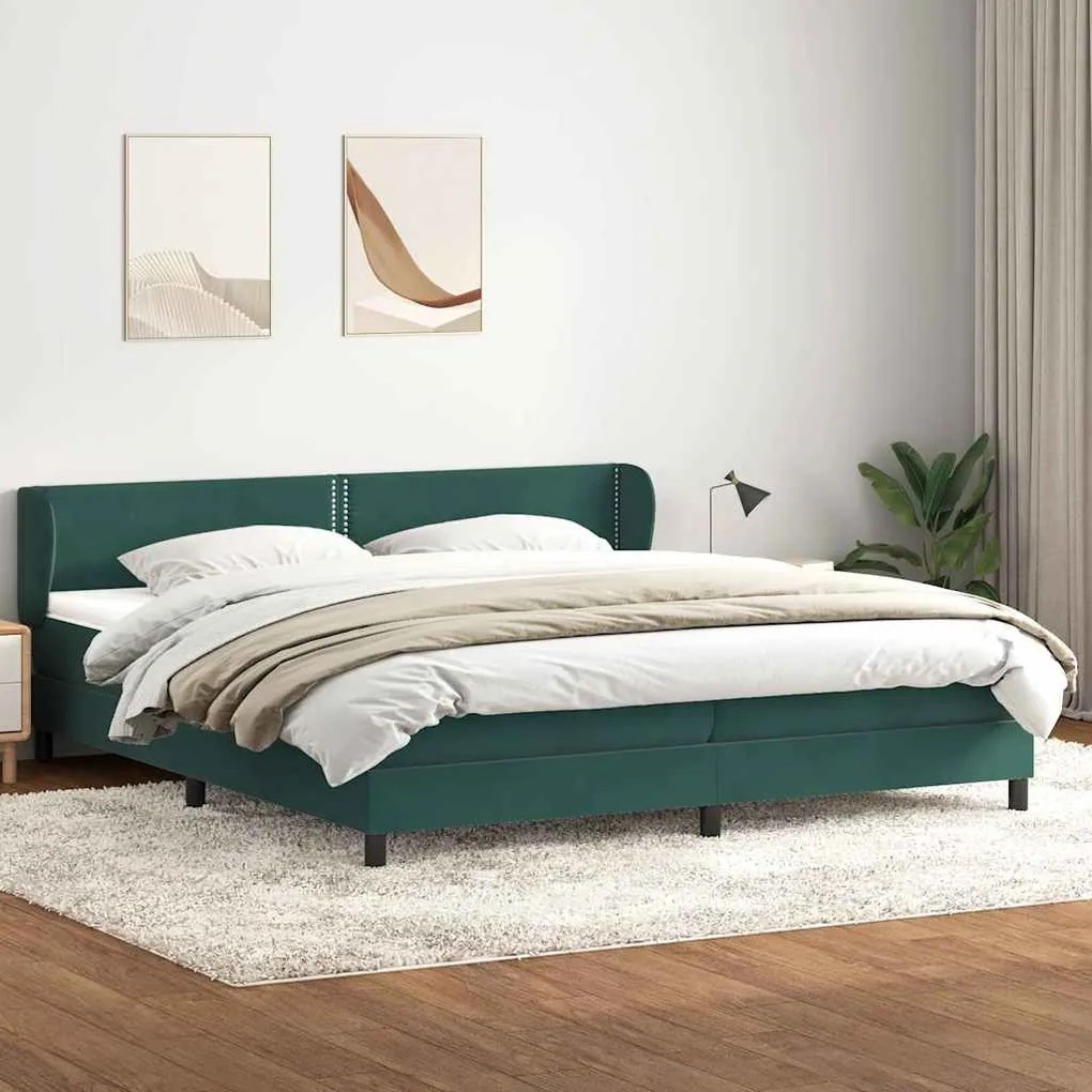 Box Spring κρεβάτι με στρώματα σκούρο πράσινο Βελούδινο - Πράσινο