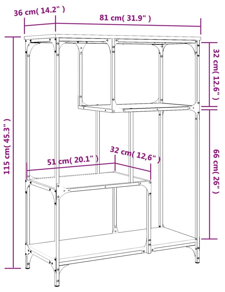 Βιβλιοθήκη Καφέ Δρυς 81 x 36 x 115 εκ. Επεξεργ. Ξύλο / Ατσάλι - Καφέ