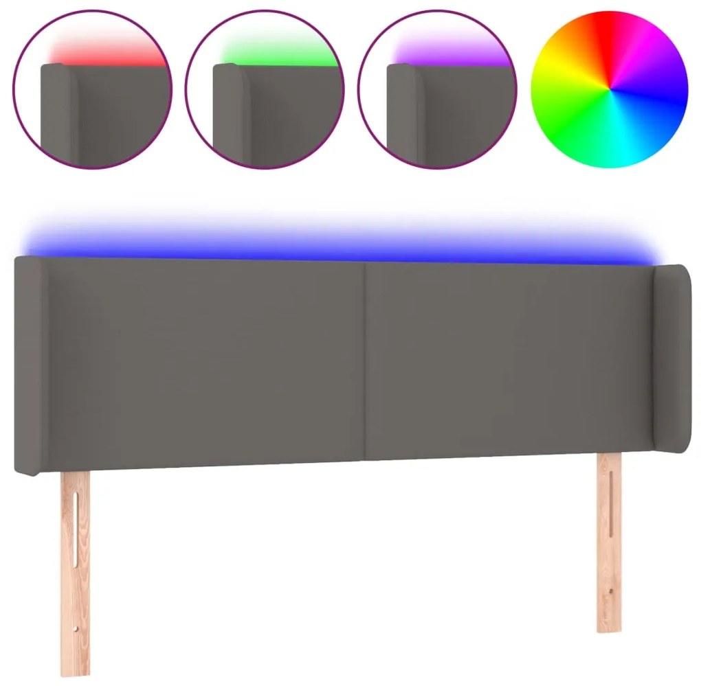 vidaXL Κεφαλάρι Κρεβατιού LED Γκρι 147x16x78/88εκ. από Συνθετικό Δέρμα
