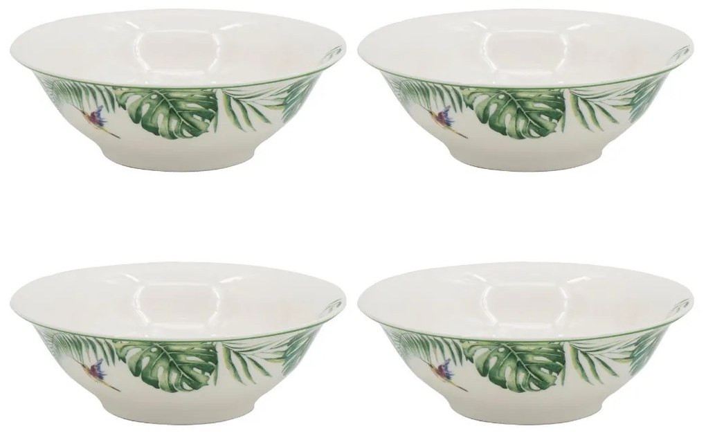 Artekko Artekko Tropical Πήλινα Μπολ με Πράσινα Σχέδια (15x15x4.1)cm 4pcs 60033
