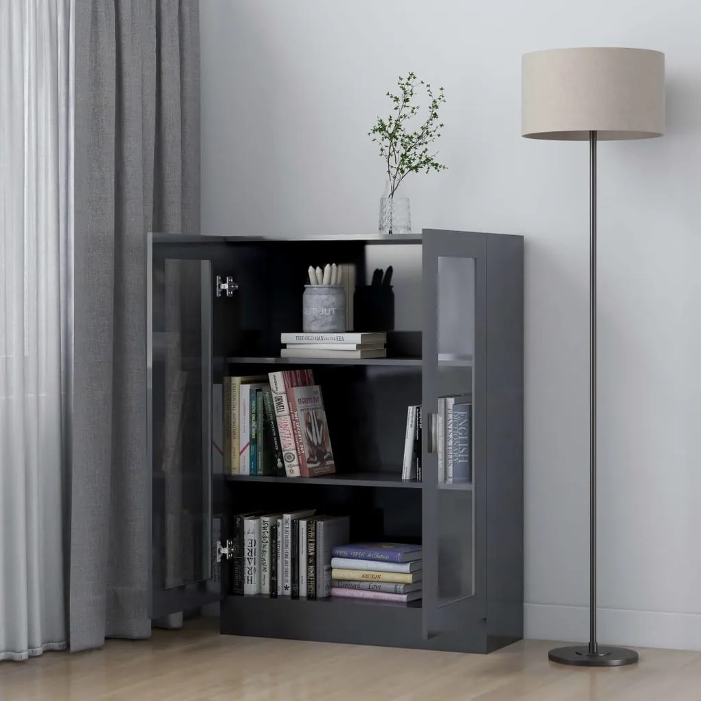 vidaXL Βιτρίνα Γυαλιστερό Γκρι 82,5 x 30,5 x 115 εκ. Μοριοσανίδα