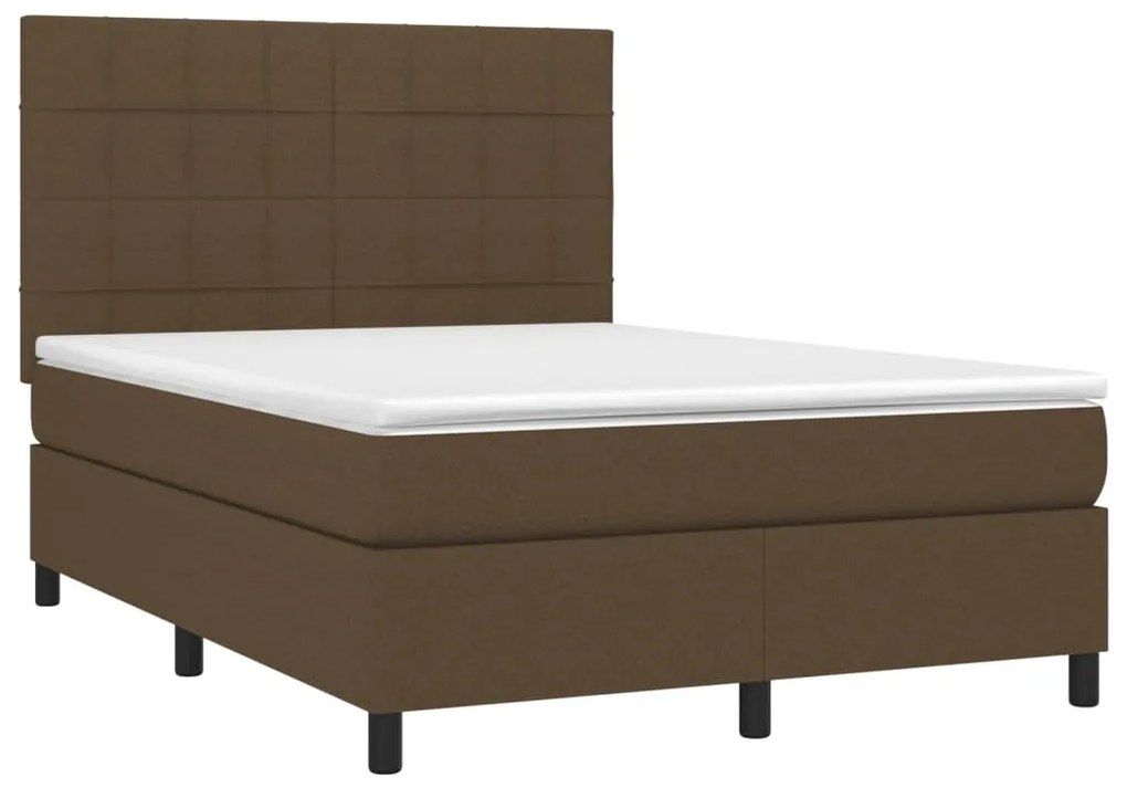 Κρεβάτι Boxspring με Στρώμα Σκούρο Καφέ 140x190 εκ. Υφασμάτινο - Καφέ