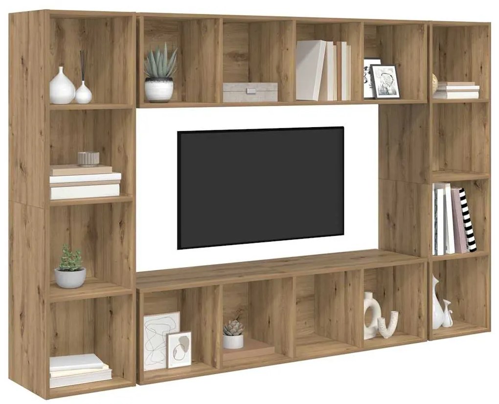 vidaXL Σετ επίπλου τηλεόρασης Επιτοίχιο 4 pcs Καφέ 37 x 37 x 142,5 εκ