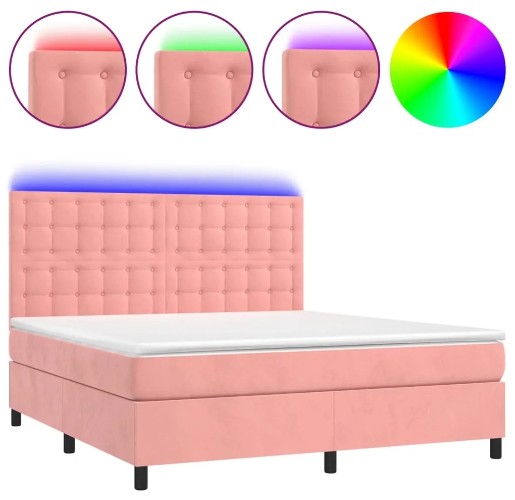 ΚΡΕΒΑΤΙ BOXSPRING ΜΕ ΣΤΡΩΜΑ &amp; LED ΡΟΖ 160X200 ΕΚ. ΒΕΛΟΥΔΙΝΟ 3136376