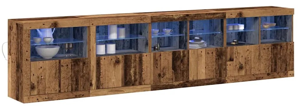 vidaXL Μπουφές με LED Φώτα Παλιού Ξύλου 283x37x67 cm Κατασκευασμένο Ξύλο