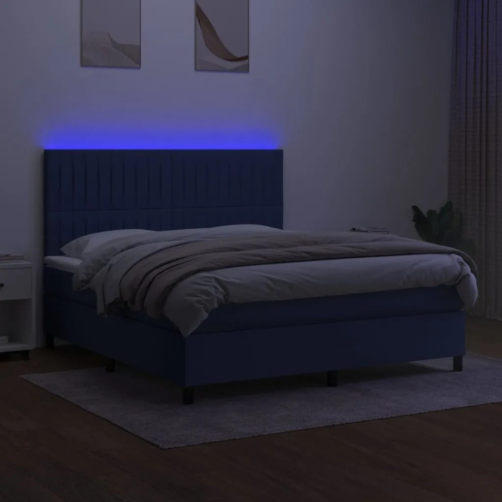 ΚΡΕΒΑΤΙ BOXSPRING ΜΕ ΣΤΡΩΜΑ &amp; LED ΜΠΛΕ 160X200 ΕΚ. ΥΦΑΣΜΑΤΙΝΟ 3135051