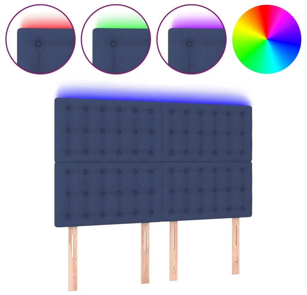 vidaXL Κεφαλάρι Κρεβατιού LED Μπλε 144x5x118/128 εκ. Υφασμάτινο