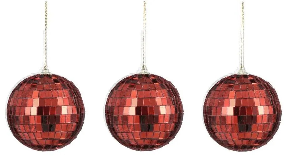 Χριστουγεννιάτικες Μπάλες Disco Mirror 02.1162259 (Σετ 3τμχ) 8cm Red