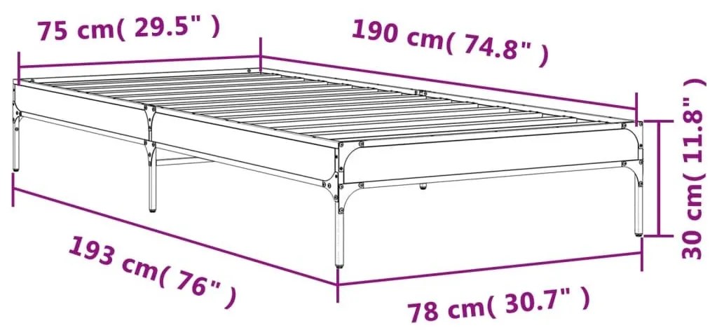 Πλαίσιο Κρεβατιού Καφέ Δρυς 75x190 εκ. Επεξ. Ξύλο &amp; Μέταλλο - Καφέ