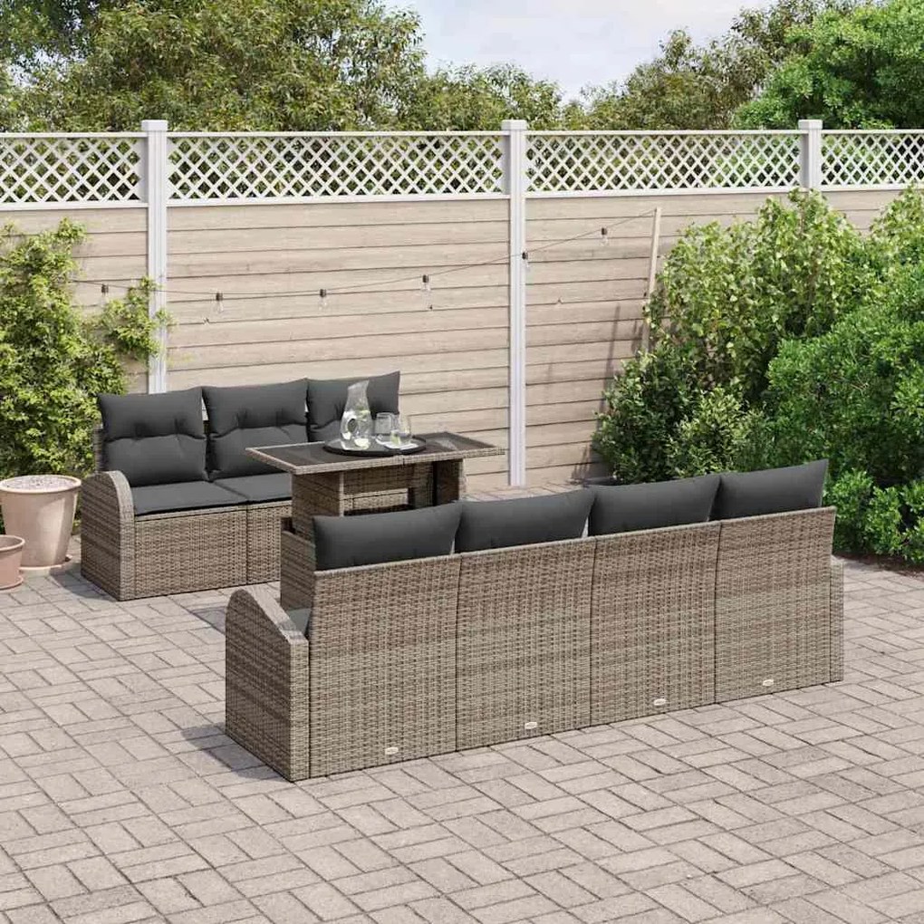 vidaXL Σετ Καναπέ Κήπου με μαξιλάρι 8 pcs Γκρι Πολυ ράταν