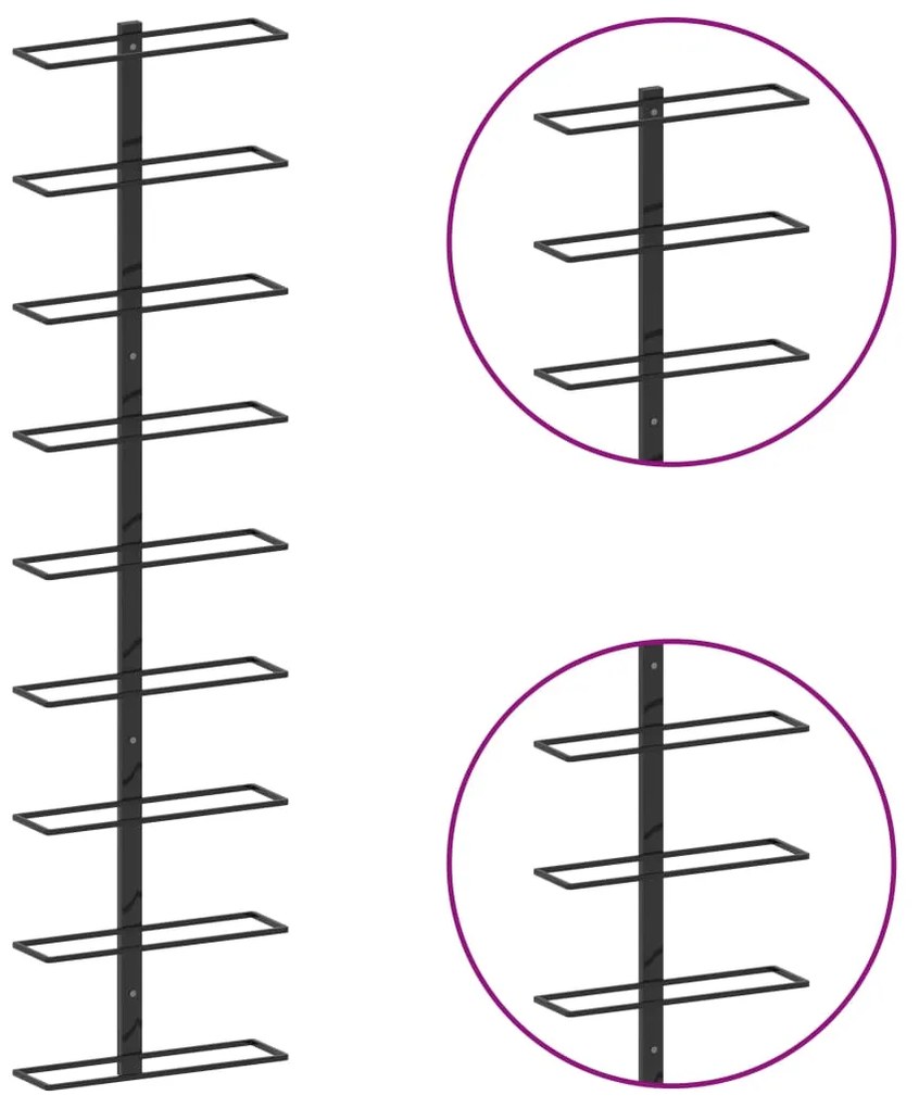 Βάση Κρασιών Τοίχου για 9 Φιάλες Μαύρη Σιδερένια - Μαύρο